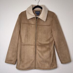 Shaver Lake Faux Suede Sherpa Shearling Jacket Coat Tan Western Y2K Women's M